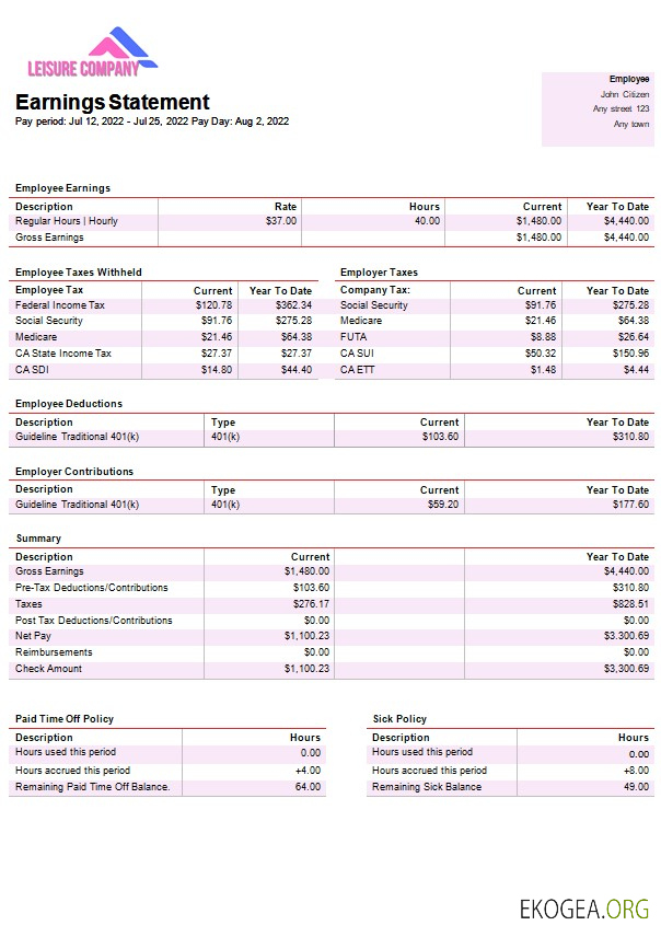 modèle de paie pour entreprise de loisirs aux formats Word et PDF